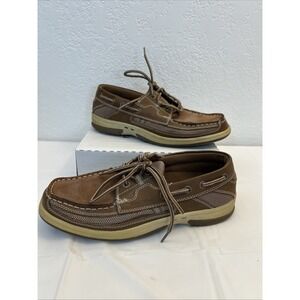 Thom McAn KELLAN Mens 8 Leather Boat Shoes Brown Lace Up Casual Loafers 20205